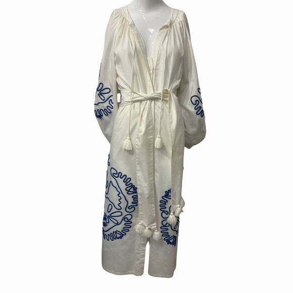 Alexis Wo Belia Embroidered Belted Longs Sleeves Midi Dress White Size M - Picture 1 of 6